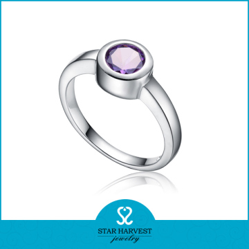 Amethyst color zircon stone pewter ring