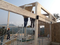 Nhà Prefab với bài viết và dầm Glulam