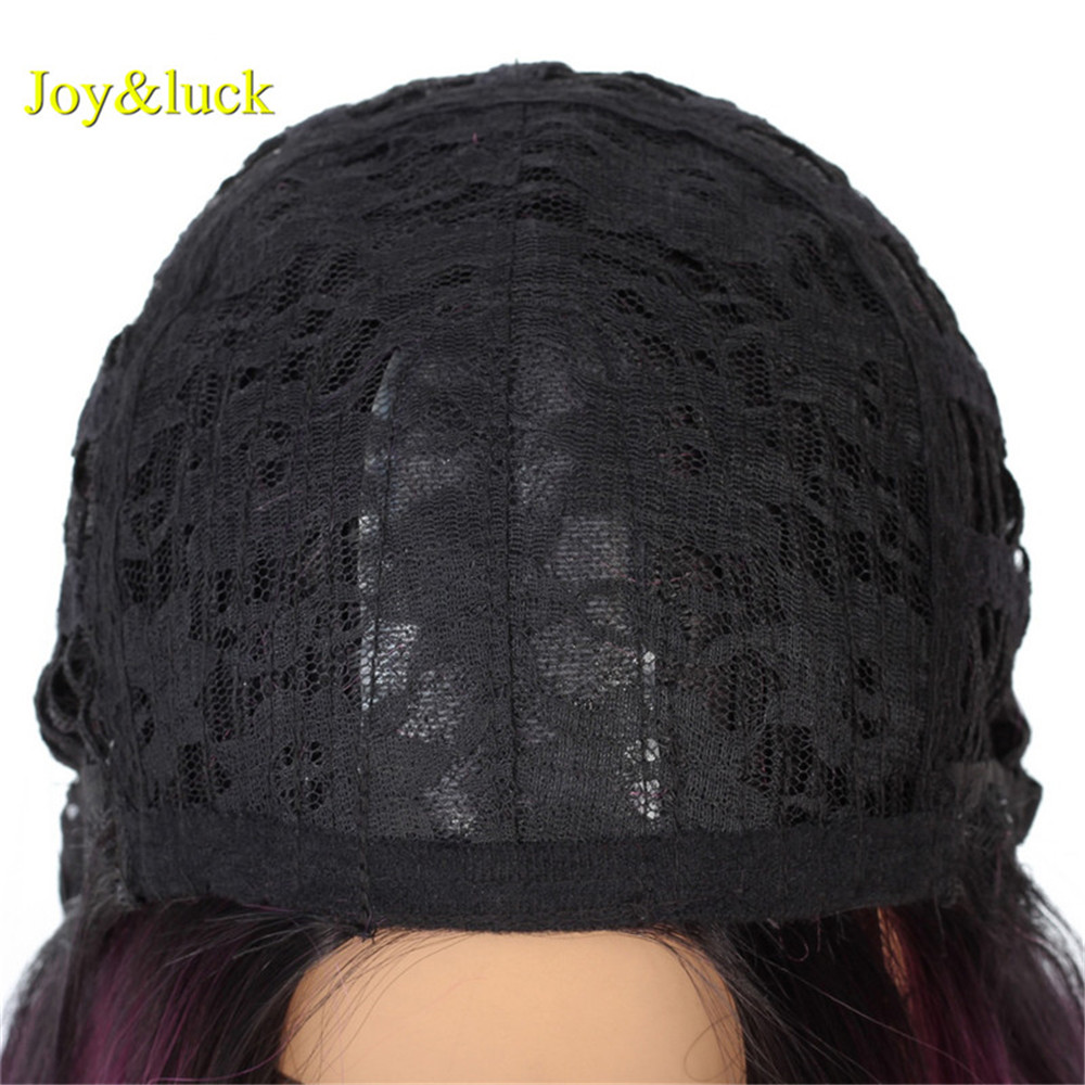 Long Natural Wavy Wig for Women Middle Part Daily Hair or Halloween Party Cosplay Wig Black Ombre Purple Synthetic Hair Wigs