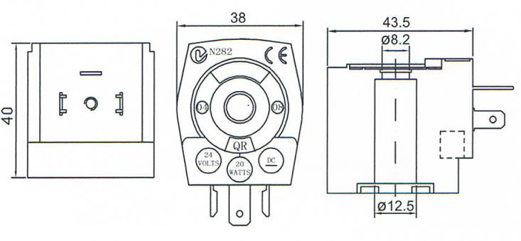 Overall dimension of Goyen Type CA/RCA Solenoid Valve Coils