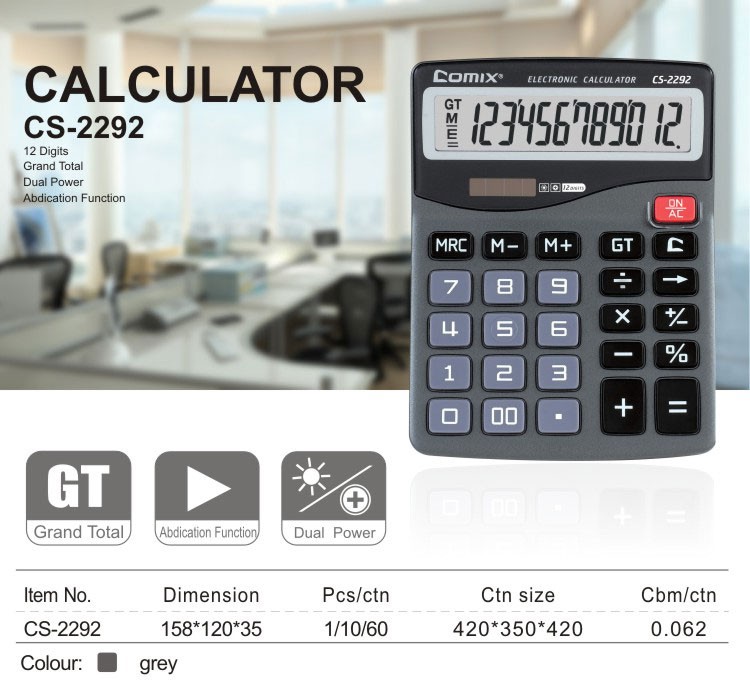 Comix  hot selling cheap price 12 digits Solar and Battery Dual Power desktop calculator