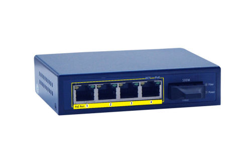 100 Meters 4 Ports Poe Fiber Switch , 10/100mbps , Ieee802.3af Poe Injector And Splitter