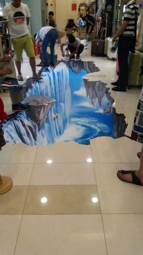 Percetakan Warna Penuh 3D Hiasan Pelekat Vinyl Floor