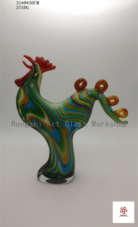 Green Rooster Glass Sculpture