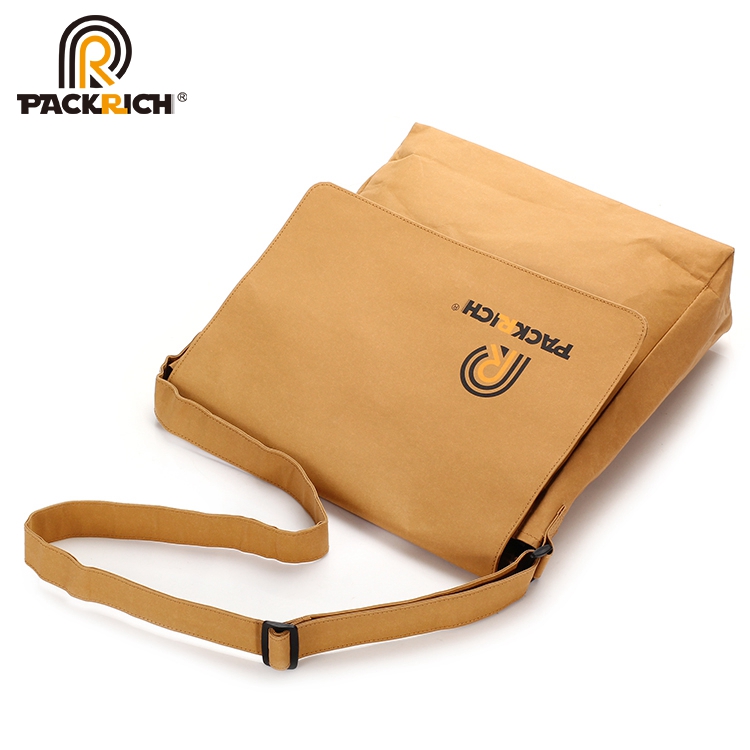 custom washable kraft paper messenger single shoulder long strip bag for man