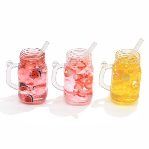 Hoge Kwaliteit Hars Fruit Drinkfles Charms Poppenhuis Miniatuur Drinkfles Hangers Voor Oorbel Sleutelhanger Sieraden Maken DIY