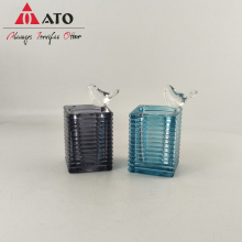 Solid Glass Square Hurricane With Bird Decorate