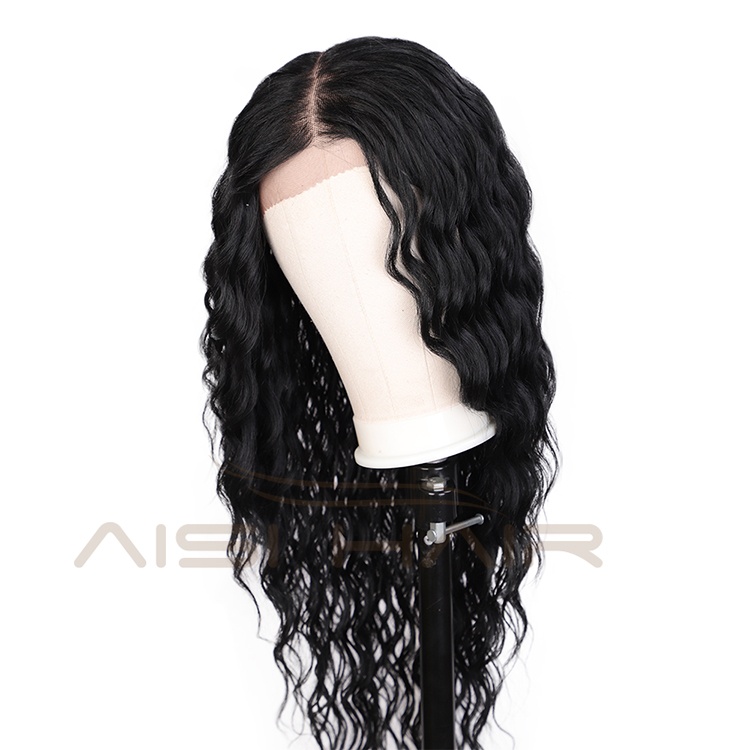 Aisi Hair High Quality 22 Inch Long Wavy Black Color Wig Water Wave Swiss Lace Wig Wholesale Synthetic Hair Wigs For Black Women