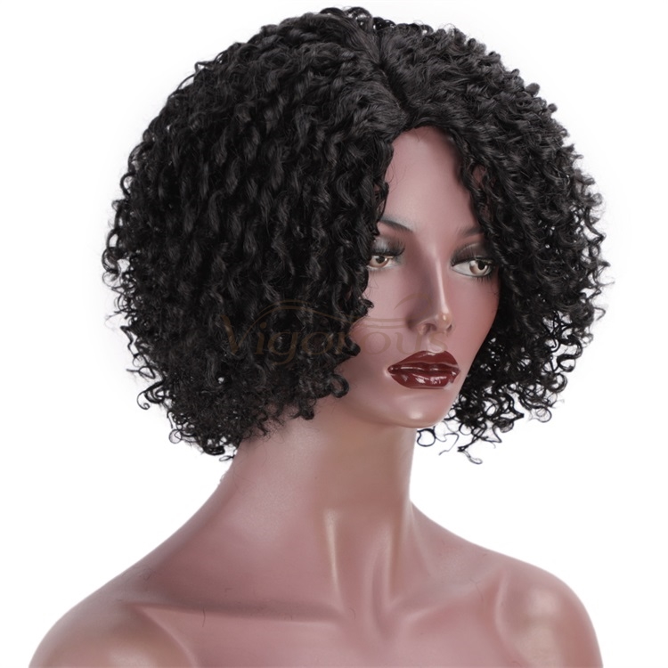 Vigorous Short Afro for Black Women Kinky Curly Synthetic Part Side African American Natural Black Wigs