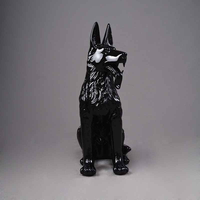 Chinese antique decorative black fiberglass life size wolf garden statues for sale