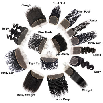 Various textures of human hair closures and frontals