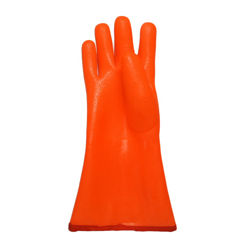 Fluorescent Double Dipped.Sandy Finish PVC Glove