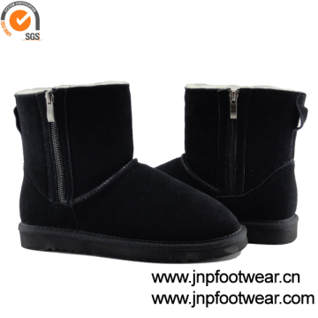 Sheepskin lined ankle womens snow boot with two side zipper