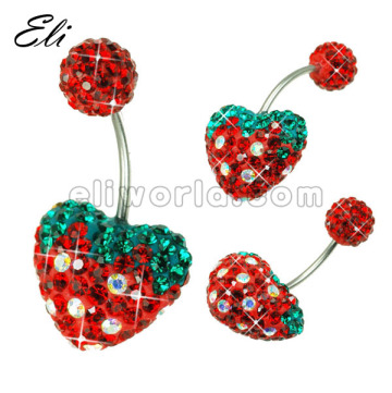 Shiny Ferido Full of CZ Gem Strawberry Heart Belly Button Rings with crystal ball