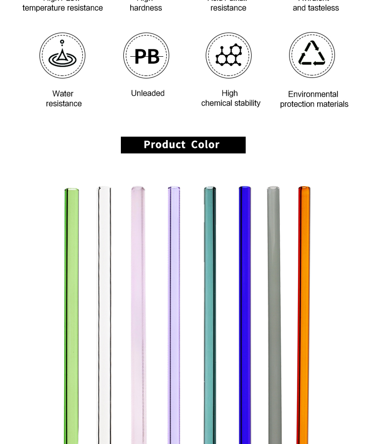 China Manufacturer coloured reusable borosilicate straight glass straws