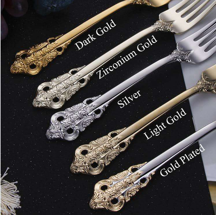 Luxury 24 Piece Gold and Sliver Stainless Steel Cutlery Set with spoon knife fork For GIft Weeding Party