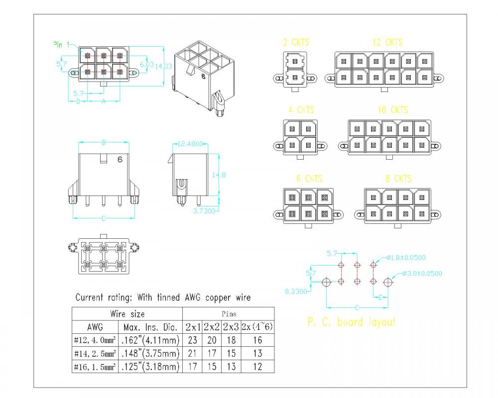 Serie di connettori wafer da 180 gradi da 5,70 mm