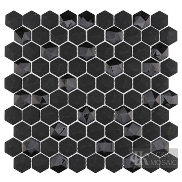 Black Shiny Hexagon Recycled Glass Solid Color Mosaic