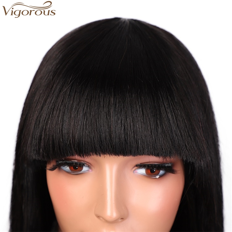 Vigorous High Quality Short Bob With Flat Bangs Wigs12 Inches Straight Black Human hair Wigs for White Women Wholesale Price