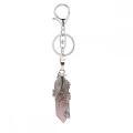 Gemstone Double Hexagonal Prism Silver Phoenix Stone Key Chain Natural Stone Crystal Hexagonal Keychain Key Ring for Anniversary