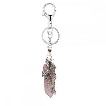 Gemstone Double Hexagonal Prism Silver Phoenix Stone Key Chain Natural Stone Crystal Hexagonal Keychain Key Ring for Anniversary