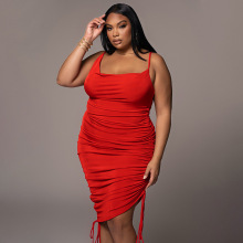Sleeveless Women Plus Size Red Ruched Dress