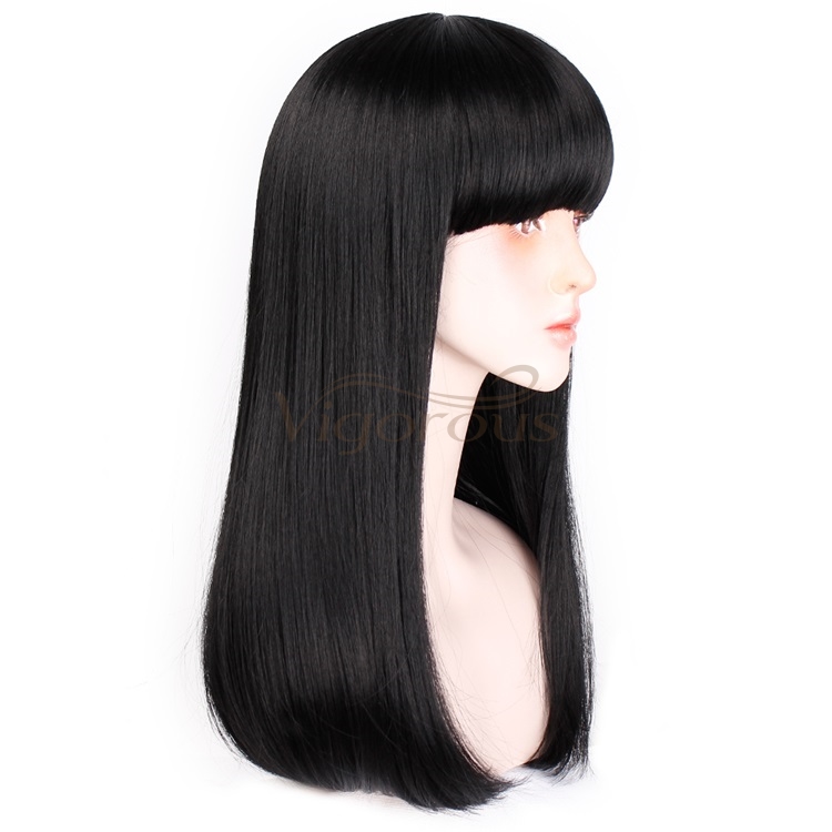 Vigorous 24" Long Straight Wig with Bangs Heat Resistant Synthetic Hair Wigs for White Black Women Cosplay