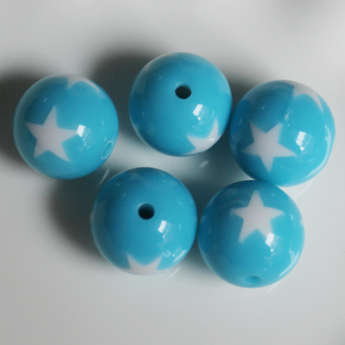 Μόδα 20mm Chunky Round Star Print Resin Beads για Chunky DIY Κοσμήματα