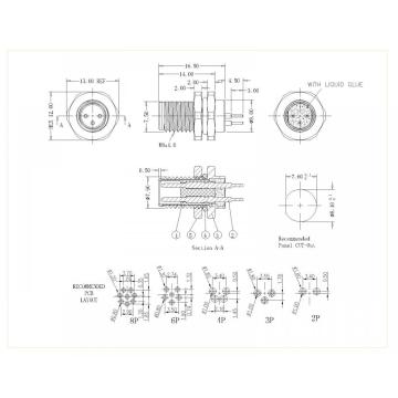 M8-XP-M-233 M8 2 ~ 8P MANNELIJKE LOCT VOOR DIP 180