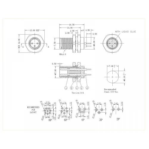 M8-XP-M-233 M8 2 ~ 8P DIP FRONTE DE LOCK MASCIMENTE 180