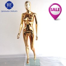 Fashion Rose Gold Colour Female Glossy Chrome Mannequin with Hair QianWan Displays