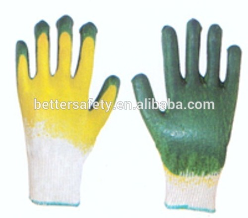 10 guage T/C Lined Green Yellow Double Color Latex Coated Cotton Glove