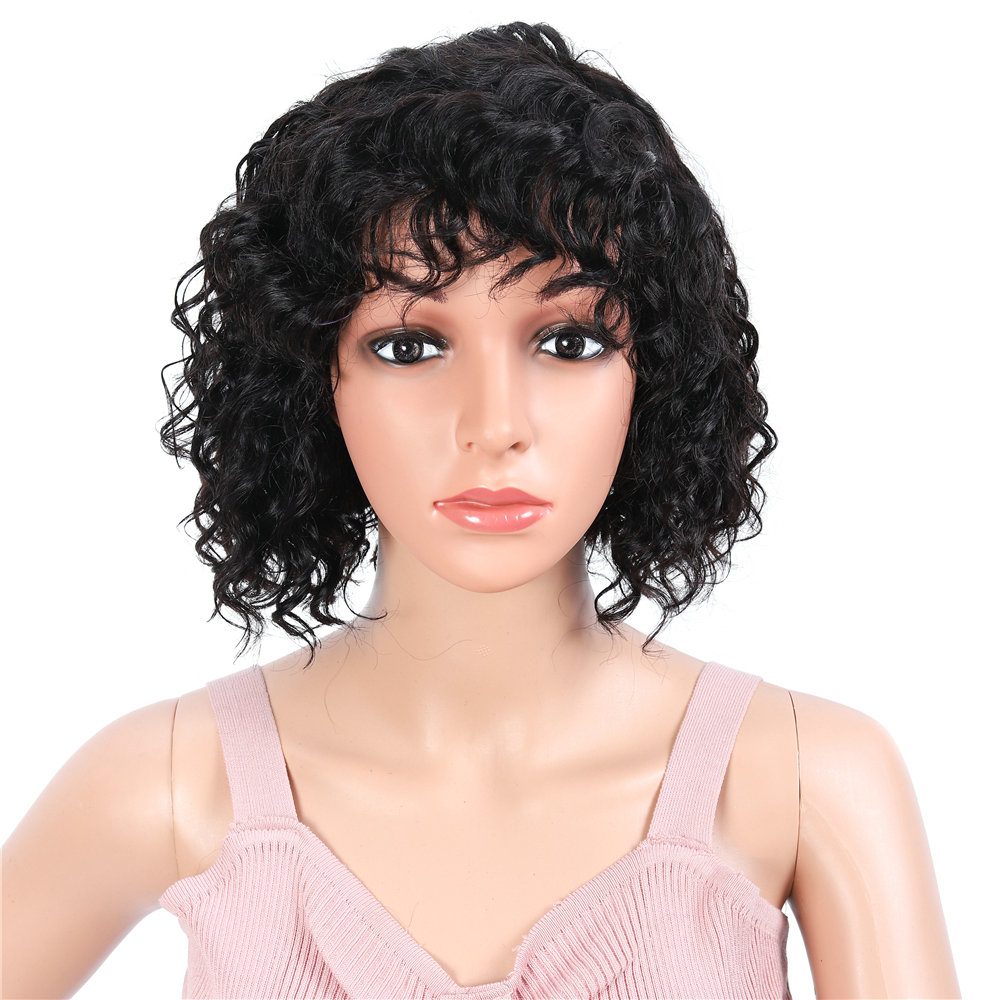 Natural Human Hair Wigs, Water wave Bob curly Wigs Human Hair machine made wig