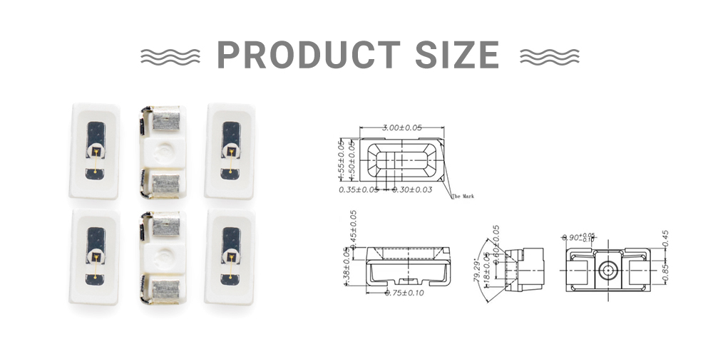 Size of 3015FIRC-98L14I100 IR LED 980nm 3014 SMD LED Side View