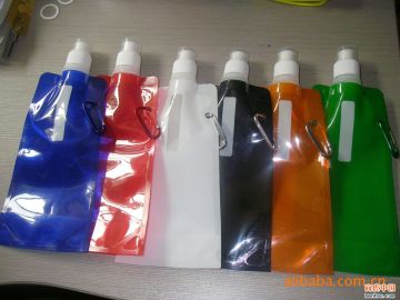 plastic folding sport water bag with spout