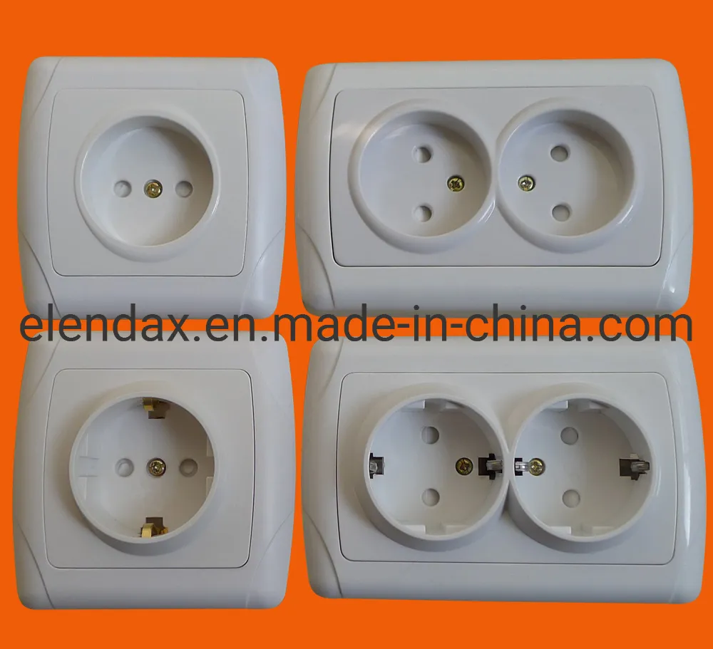 Белая простая розетка евро с материалом крышки АБС