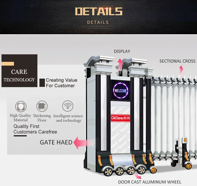 Automatic Retractable Gate with Circular Hole Folding Screen Stainless Steel