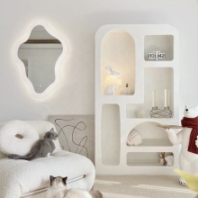 Modern White MDF Bookshelf with Storage Cabinets for Living Room