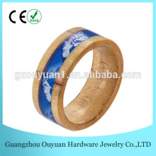 2016 Hot Sale Real Wood Ring Jewelry, Wood Finger Ring,Wood Ring with Blue Camouflage Inlay