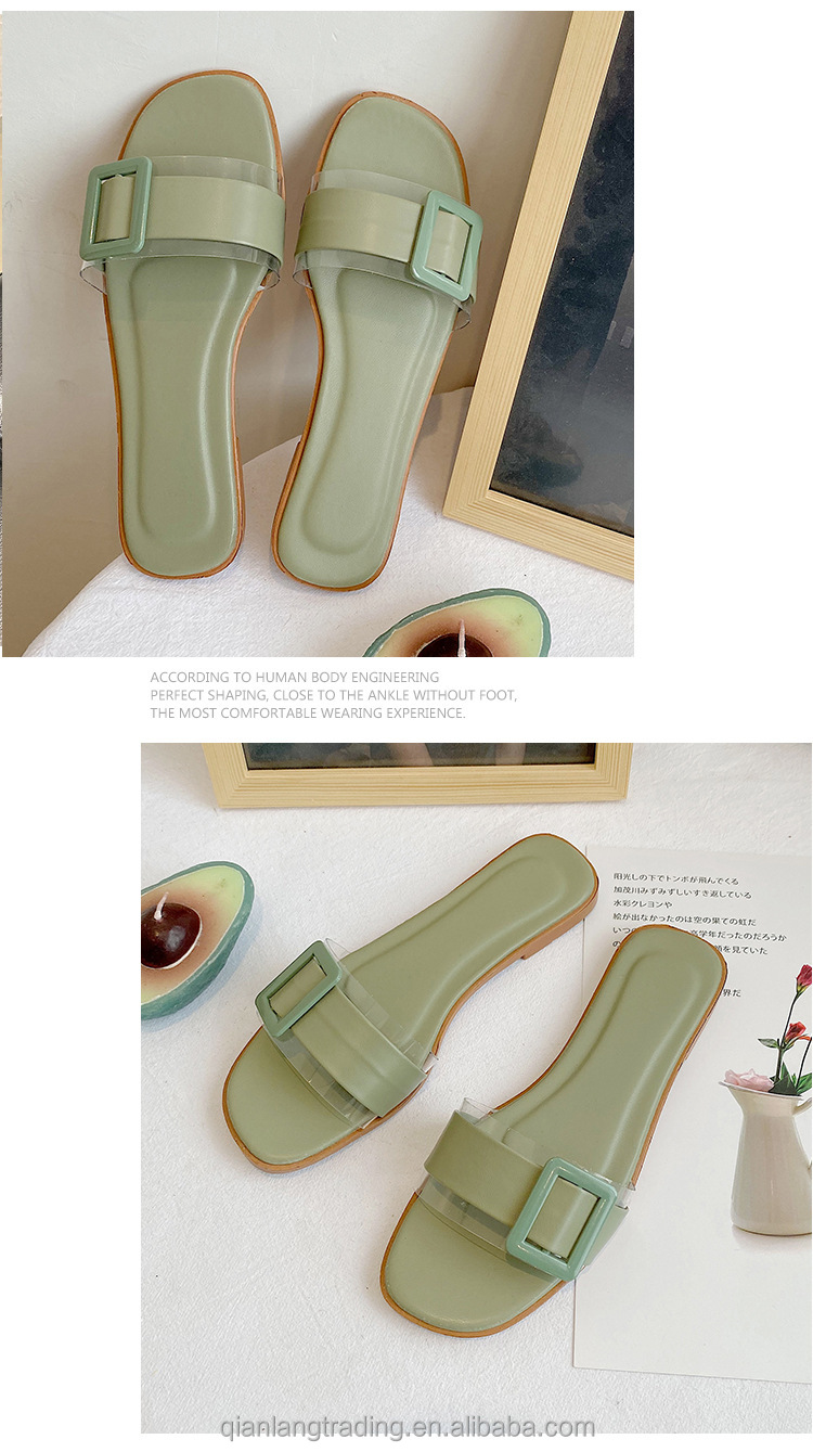 2021 summer Fashion Design Light Weight Outdoor Flat Ladies h shape slipper for women slide with  button women sandals