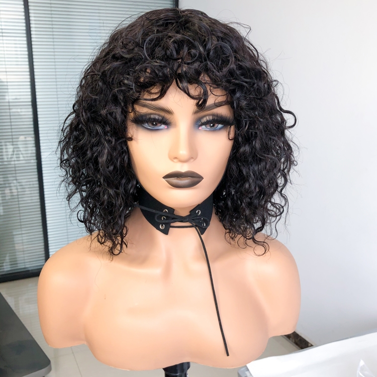 September Promotion 180% density finger wave machine bob wig Wholesale price 100% human hair Brazilian wig for black woman