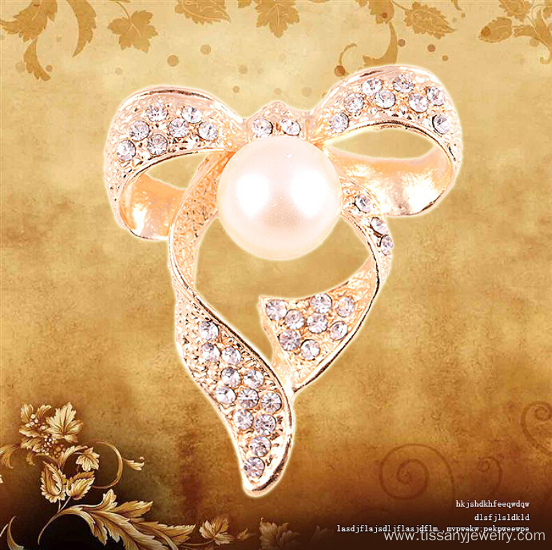 Fashion bow crystal and pearl brooches jewelry