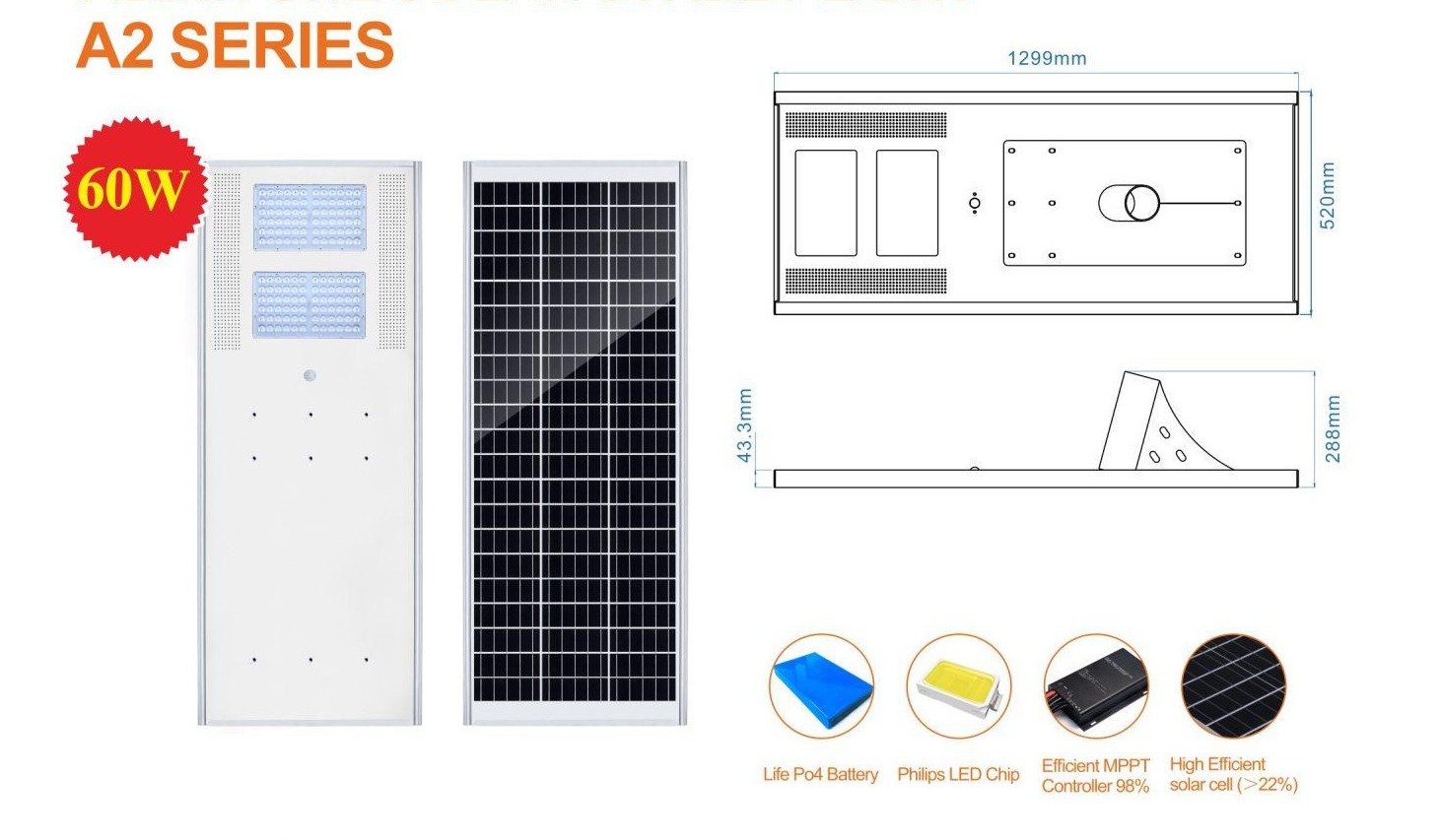 Felicity all in one solar street light 60W IP65 outdoor solar street light with high quality