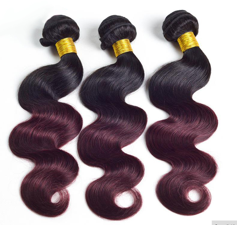 Lsy Ombre Dark Wine Color Brazilian Hair  Virgin Body Wave 1B 99J Two Tone Human Hair  Weave Bundles 99J Red Natural Human Hair