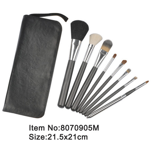 8ST zwart plastic handvat dier/nylon haar make-up kit reinigingsborstels met rits geval