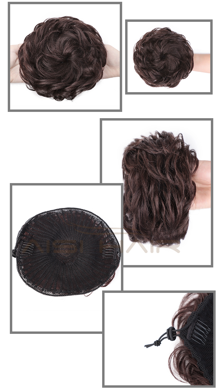 Aisi Hair Dark Brown Brazilian Human Hair Curly Chignon Bun Elastic Rope Rubber Band Hairpiece Clip In Extension For Women