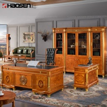 Luxury Classic Carving Wooden Office Furniture Leather Desktop Executive Desk