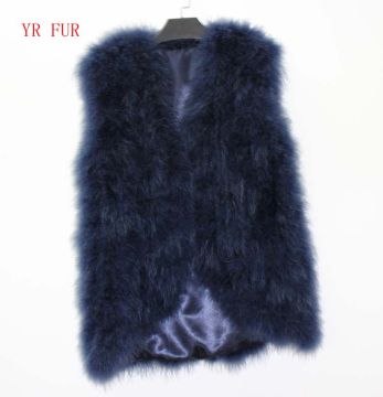 YRC509 Factory direct Fur Vest Women Elegant Black Real Ostrich Feather Gilet
