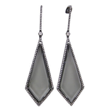 Fine silver earrings with hand setting CZ stones and all in black rhodium plating