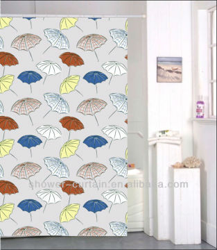 colourful umbrellar Fabric Shower / Bath Curtain +12 Rings / Hooks - TAUPE